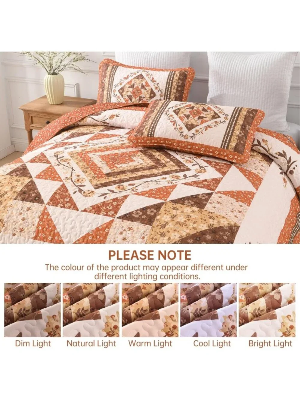 King Size Patchwork Quilt - Farmhouse Fall Bedspread in Vibrant Orange Design